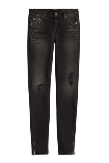 Seven For All Mankind Seven For All Mankind The Skinny Crop Distressed Jeans - Black