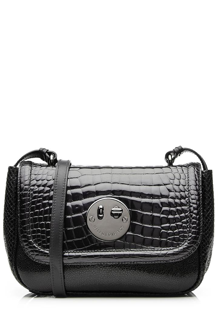 Hill & Friends Hill & Friends Happy Mini Embossed Patent Leather Shoulder Bag - Black