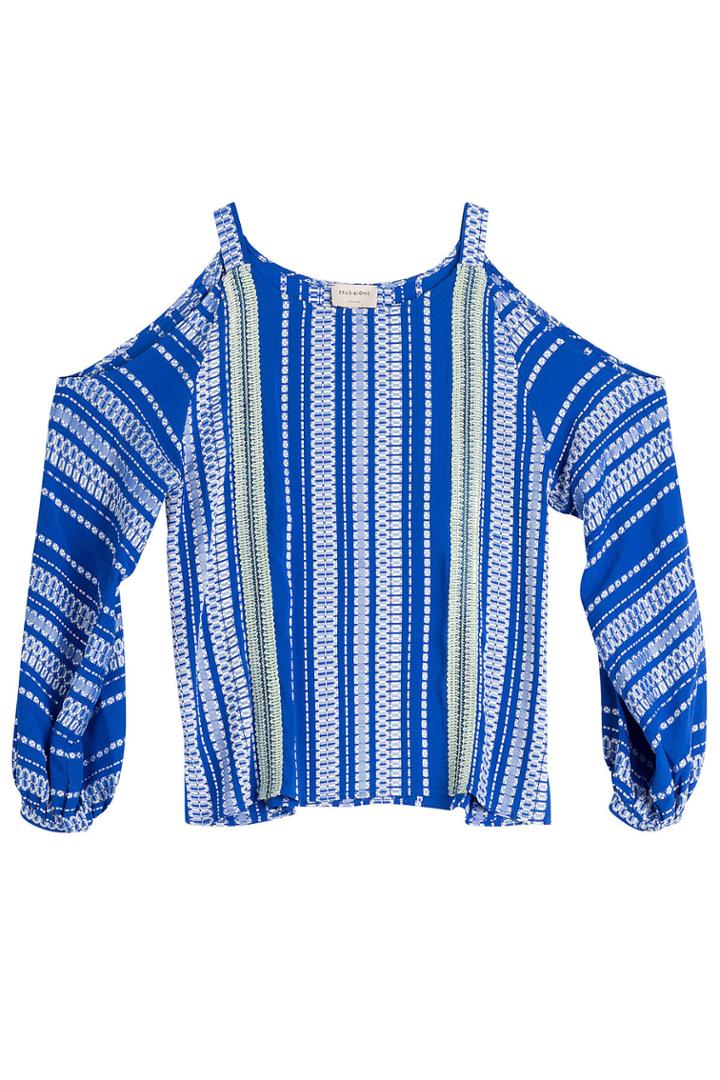 Zeus + Dione Zeus + Dione Printed Silk Off-the-shoulder Top - Blue