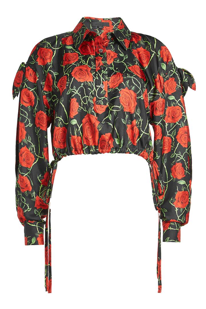Alexander Wang Alexander Wang Cropped Silk Blouse With Rose Print