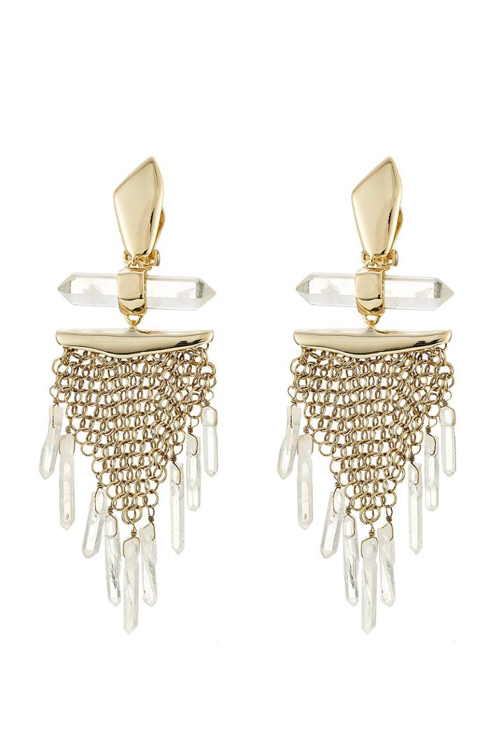 Alexis Bittar Alexis Bittar Dangling Rock Crystal Mesh Clip Earring - Gold