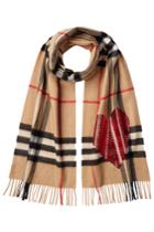 Burberry Shoes & Accessories Burberry Shoes & Accessories Checked Cashmere Scarf With Heart Embellishment - Multicolor