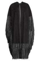 Valentino Valentino Suede Cape With Leather Fringe - Black