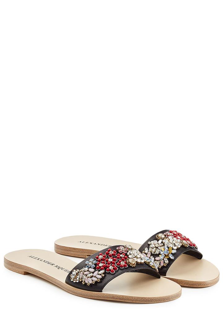 Alexander Mcqueen Alexander Mcqueen Embellished Leather Sandals - Multicolor
