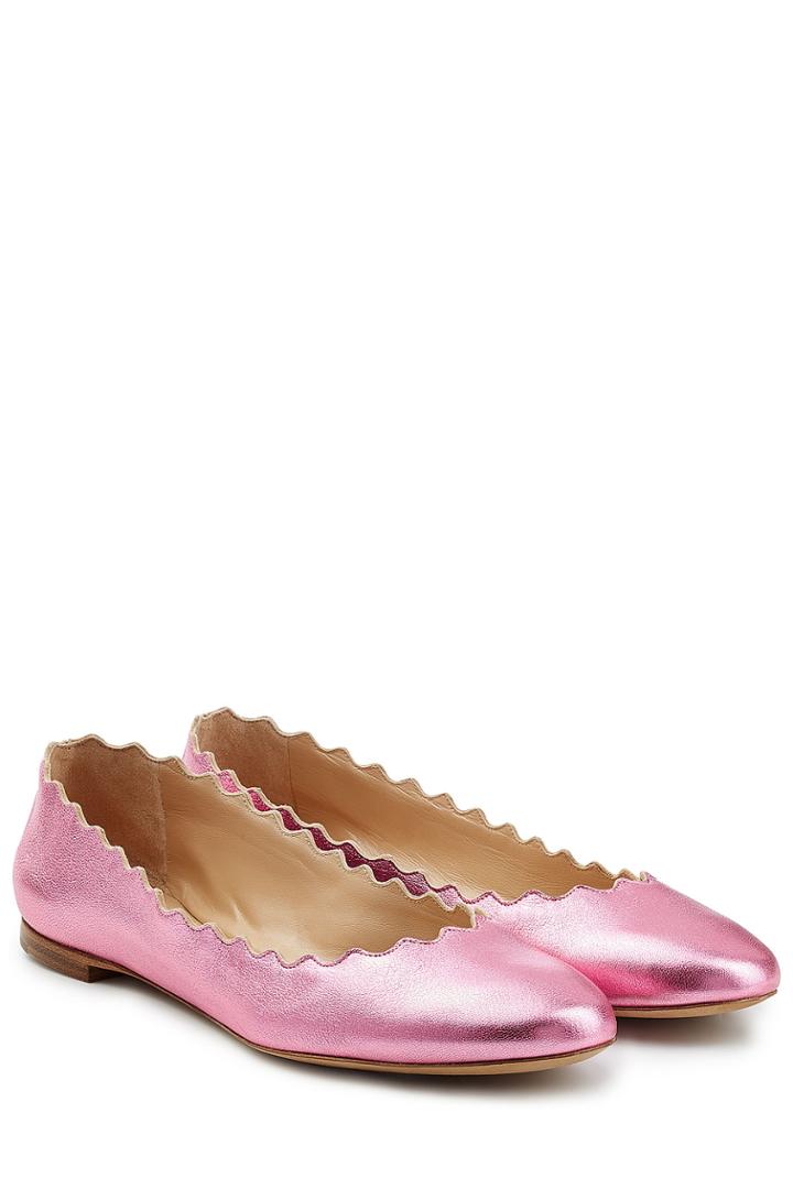 Chloé Chloé Scalloped Leather Ballerinas - Pink