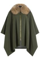 Barbed Barbed Cotton Cape With Raccoon Fur - Green