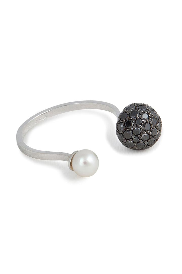 Delfina Delettrez Delfina Delettrez 18kt White Gold Sphere Ring With Black Diamonds And Pearl - Silver