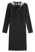 The Kooples The Kooples Dress With Lace And Embellished Velvet Bow - Black