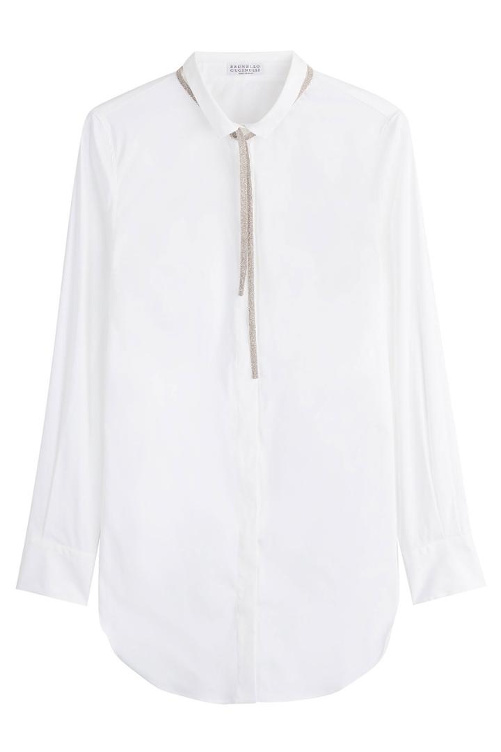 Brunello Cucinelli Brunello Cucinelli Cotton Shirt With Embellished Tie
