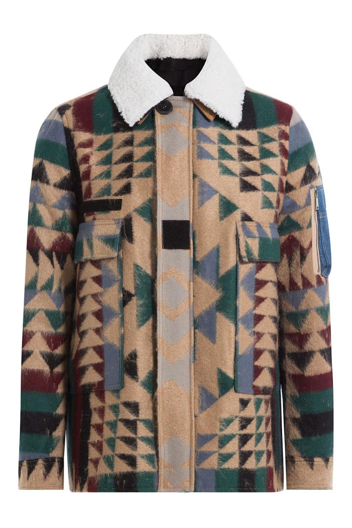 Valentino Valentino Virgin Wool- Mohair Blend Printed Jacket - Beige
