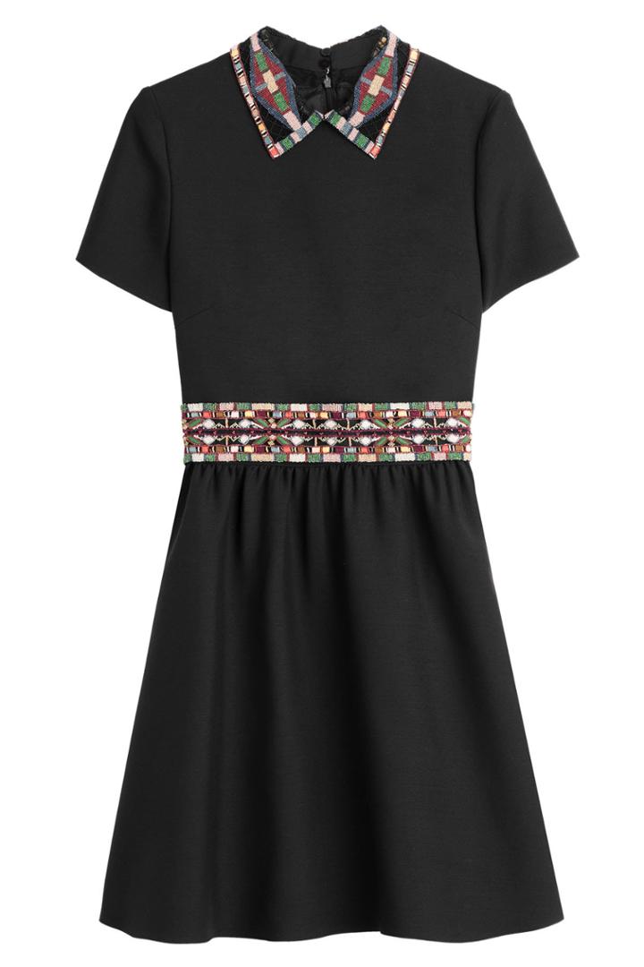 Valentino Valentino Wool-silk Dress With Embellished Collar