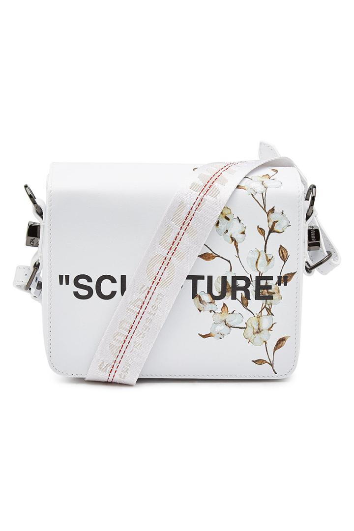 Off-white Off-white Cotton Flower Flap Leather Shoulder Bag