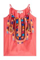 Christophe Sauvat Christophe Sauvat Embroidered Cotton Top With Pom Poms And Tassels