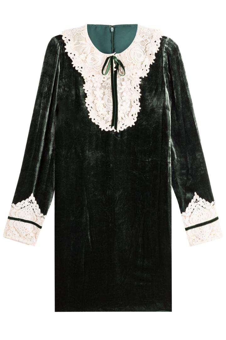 Anna Sui Anna Sui Velvet Dress With Lace - Green