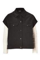 Neil Barrett Neil Barrett Charcoal/white Denim Vest-jacket Combo With Leather Sleeves
