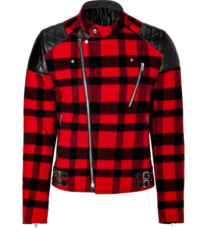 Mcq Alexander Mcqueen Wool Blend Checked Biker Jacket