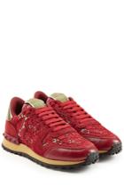 Valentino Valentino Rockrunner Leather And Lace Sneakers - Red