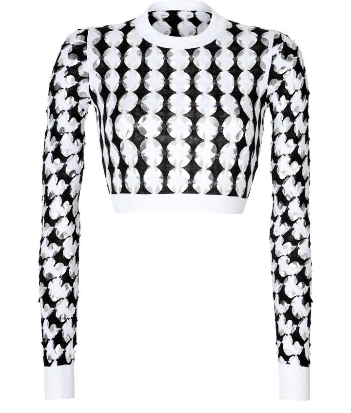 Just Cavalli Cotton Intarsia Knit Cropped Pullover