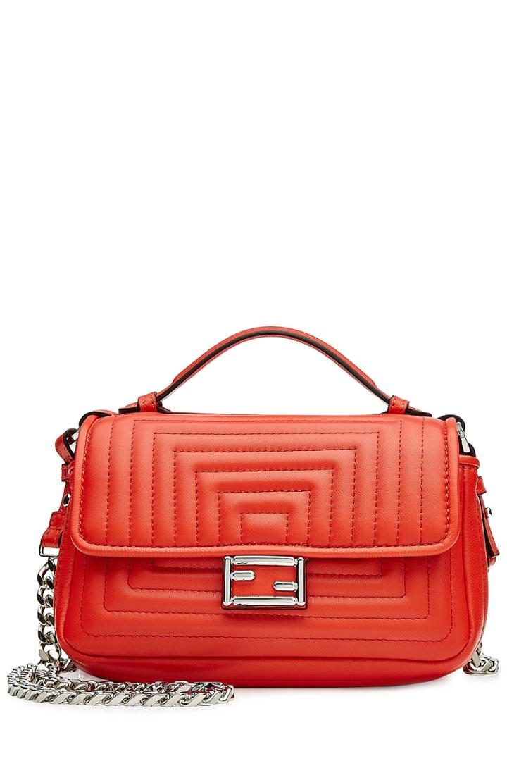 Fendi Fendi Leather Double Flap Baguette Shoulder Bag - Red