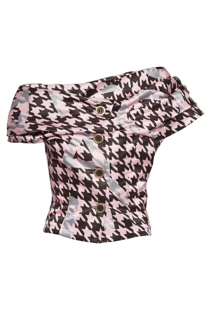 Natasha Zinko Natasha Zinko Houndstooth Off-shoulder Satin Top