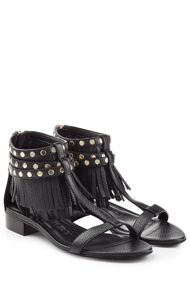 Burberry Shoes & Accessories Burberry Shoes & Accessories Abercorn Leather Sandals With Fringe - Black