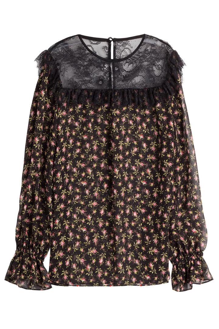 Philosophy Di Lorenzo Serafini Philosophy Di Lorenzo Serafini Printed Silk Blouse With Lace - Black