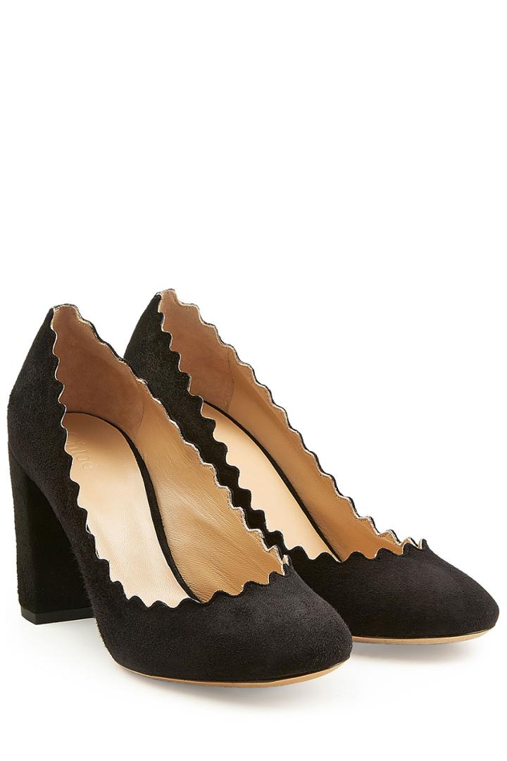 Chloé Chloé Suede Pumps With Scalloped Trim - Black