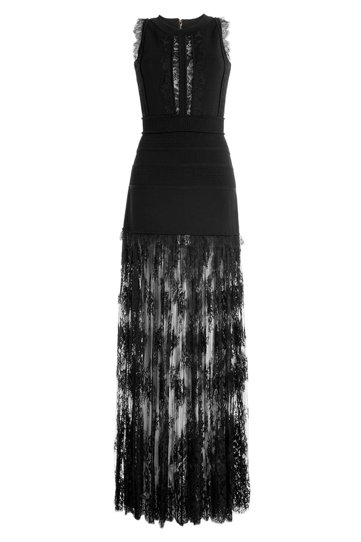 Elie Saab Elie Saab Floor Length Knit Dress With Lace - Black