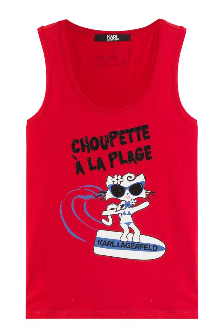 Karl Lagerfeld Karl Lagerfeld La Plage Printed Cotton Tank - Red