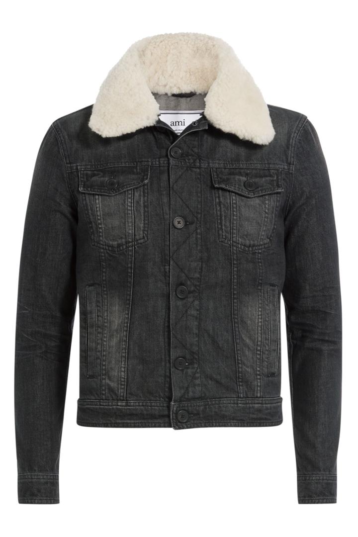 Ami Alexandre Mattiussi Ami Alexandre Mattiussi Denim Jacket With Detachable Textured Collar - Black