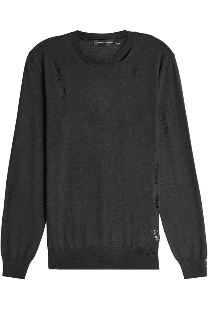 Alexander Mcqueen Alexander Mcqueen Distressed Wool And Silk Pullover