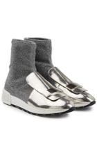 Sergio Rossi Sergio Rossi Metallic Sock Sneakers With Leather