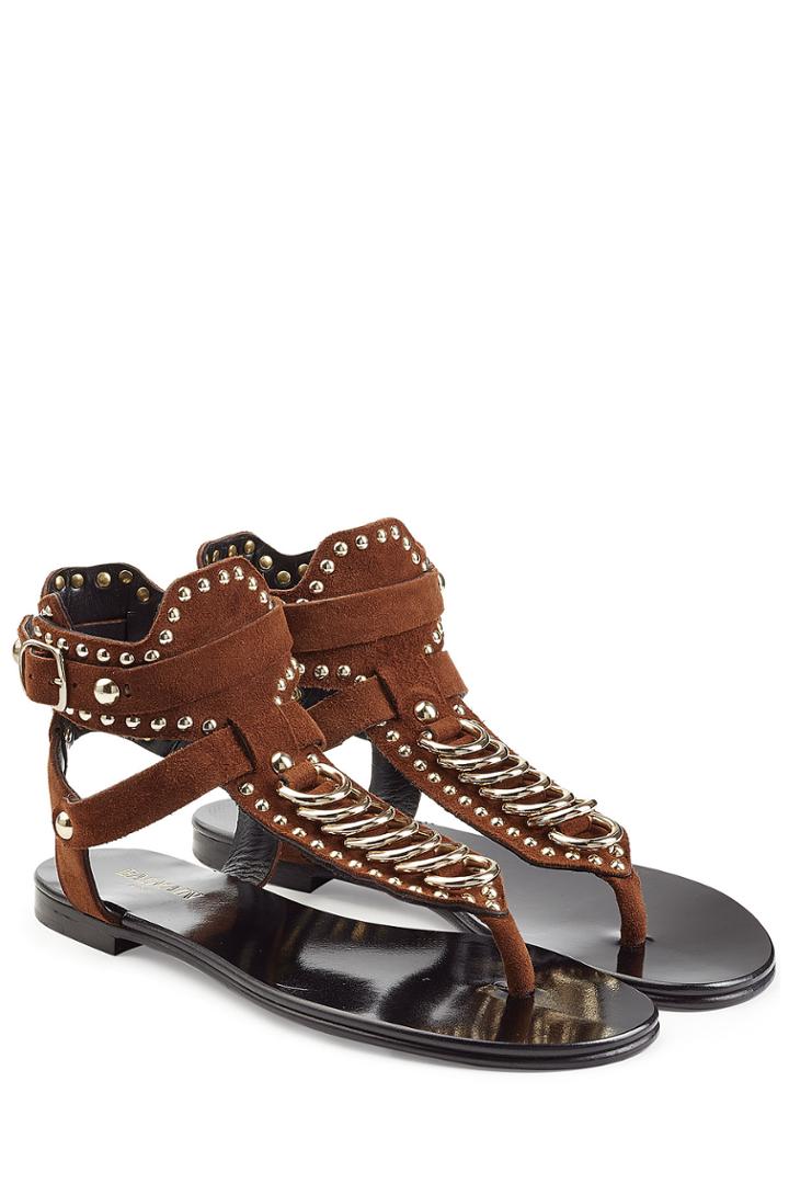 Balmain Balmain Embellished Suede Sandals - Brown