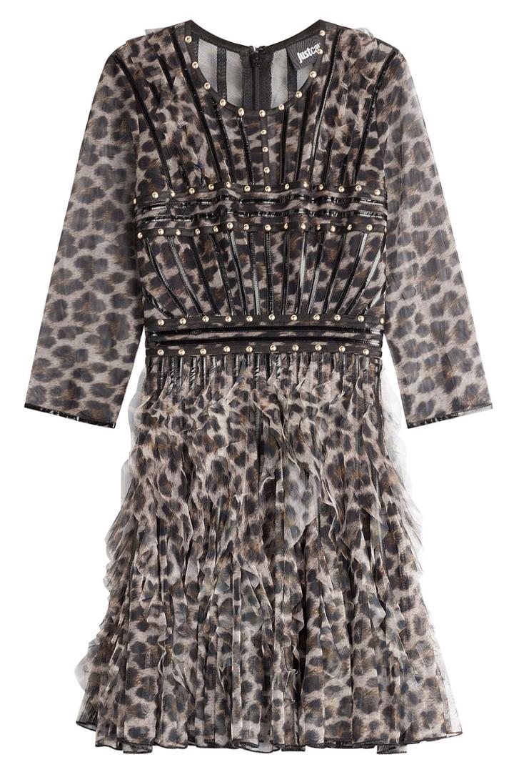 Just Cavalli Just Cavalli Ruffled Animal Print Dress With Stud Trim