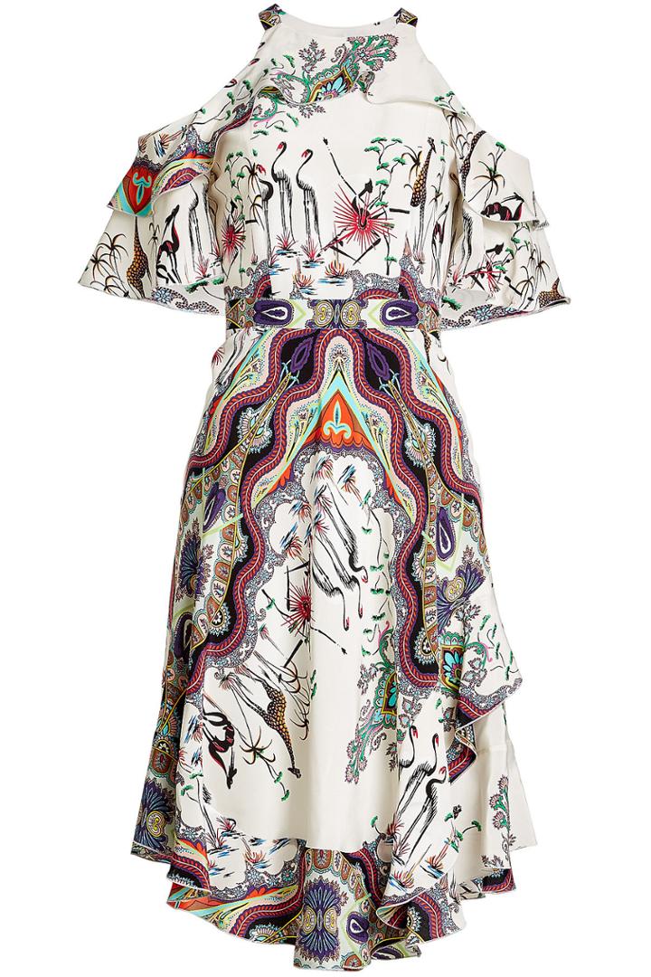 Etro Etro Printed Silk Cold-shoulder Dress