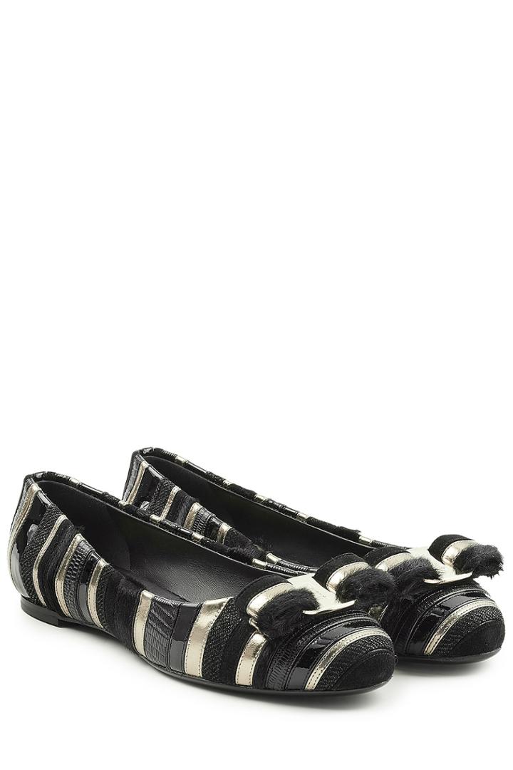 Salvatore Ferragamo Salvatore Ferragamo Striped Ballerinas With Leather - Black