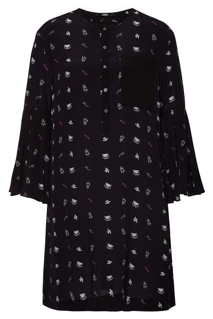 Karl Lagerfeld Karl Lagerfeld Printed Silk Dress With Bell Sleeves