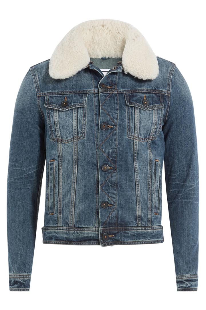 Ami Alexandre Mattiussi Ami Alexandre Mattiussi Denim Jacket With Detachable Textured Collar - Blue