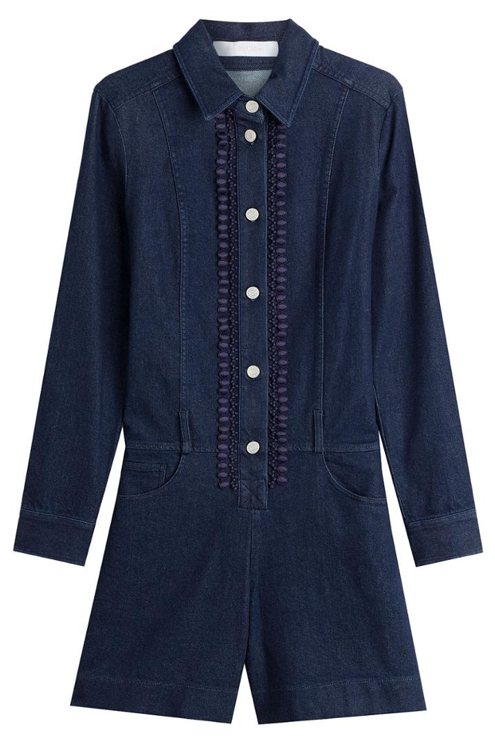 See By Chloé See By Chloé Jean Playsuit With Embroidered Crochet Detailing - Blue