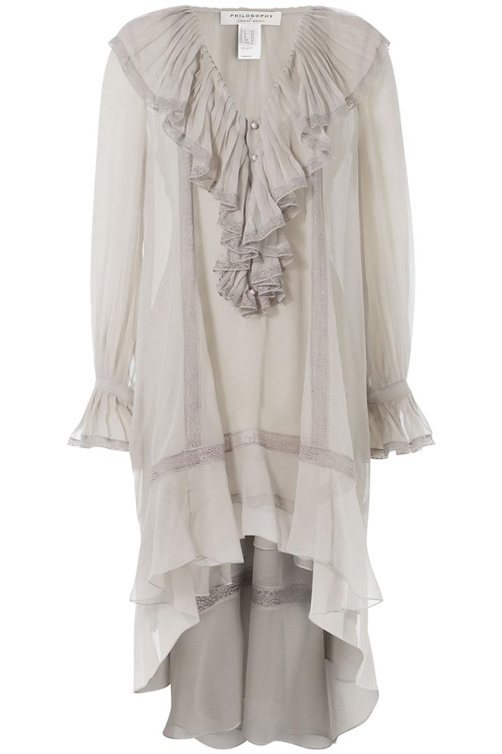 Philosophy Di Lorenzo Serafini Philosophy Di Lorenzo Serafini Silk Chiffon Dress With Ruffles And Lace - Grey