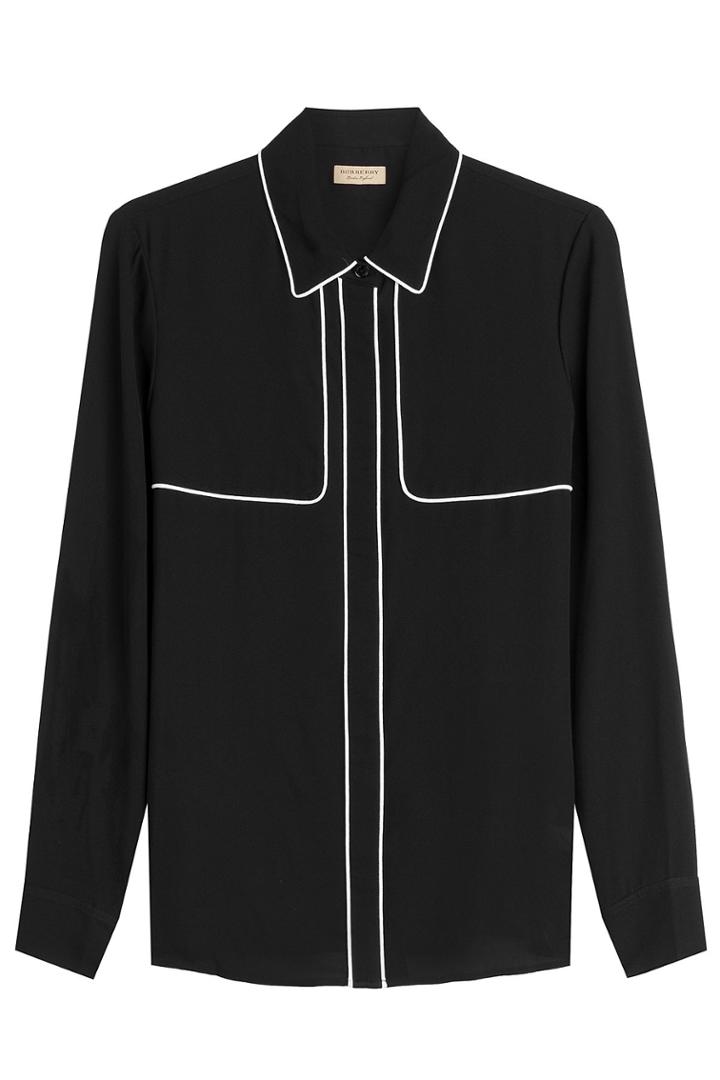 Burberry London Burberry London Mulberry Silk Blouse With Contrast Piping - Black