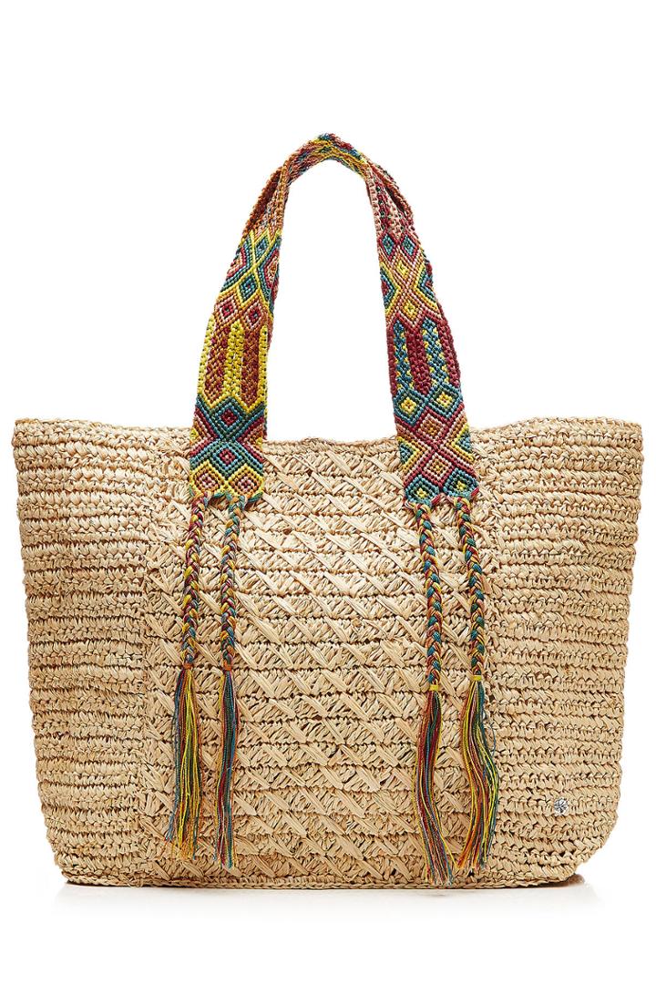 Florabella Florabella Raffia Tote With Multicolored Straps - Beige
