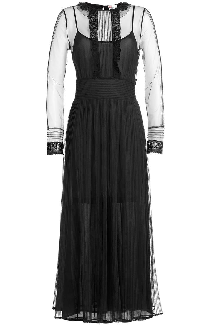 Red Valentino Midi Dress With Sheer Overlay