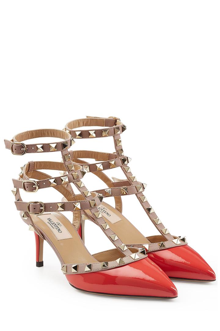 Valentino Valentino Rockstud Patent Leather Kitten Heels - Red