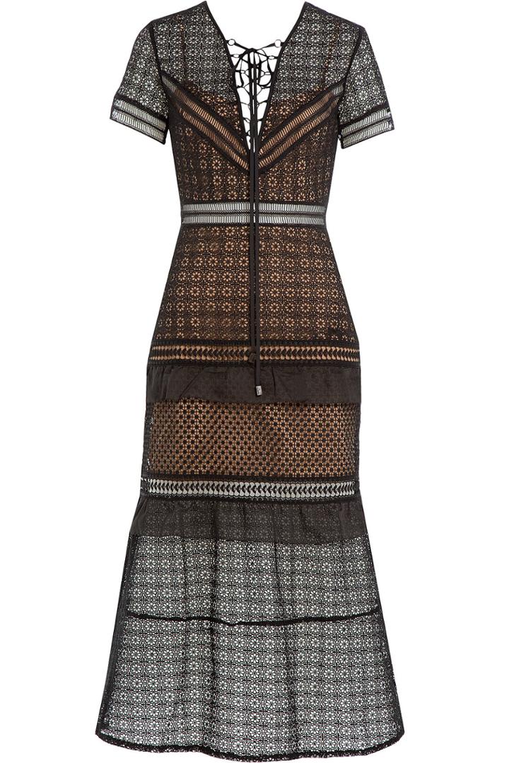 Self-portrait Self-portrait Lace-up Peplum Midi Dress