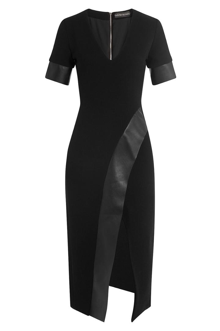 David Koma David Koma Wool Dress With Leather - Black