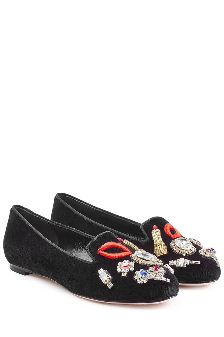 Alexander Mcqueen Alexander Mcqueen Velvet Slippers With Embellishment And Embroidery - Black