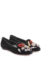 Alexander Mcqueen Alexander Mcqueen Velvet Slippers With Embellishment And Embroidery - Black