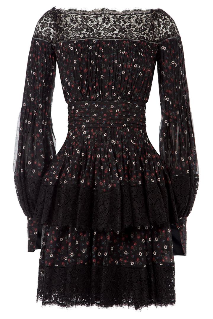 Alexander Mcqueen Alexander Mcqueen Printed Silk Dress With Lace