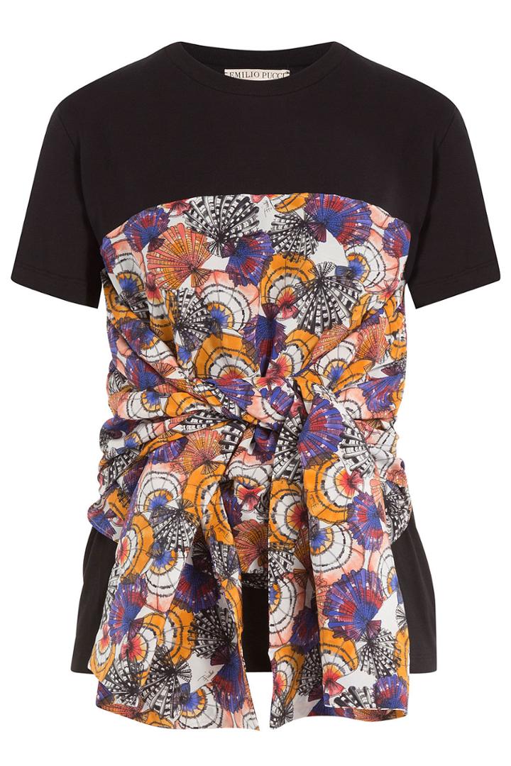 Emilio Pucci Emilio Pucci Cotton T-shirt With Printed And Draped Detail - Black
